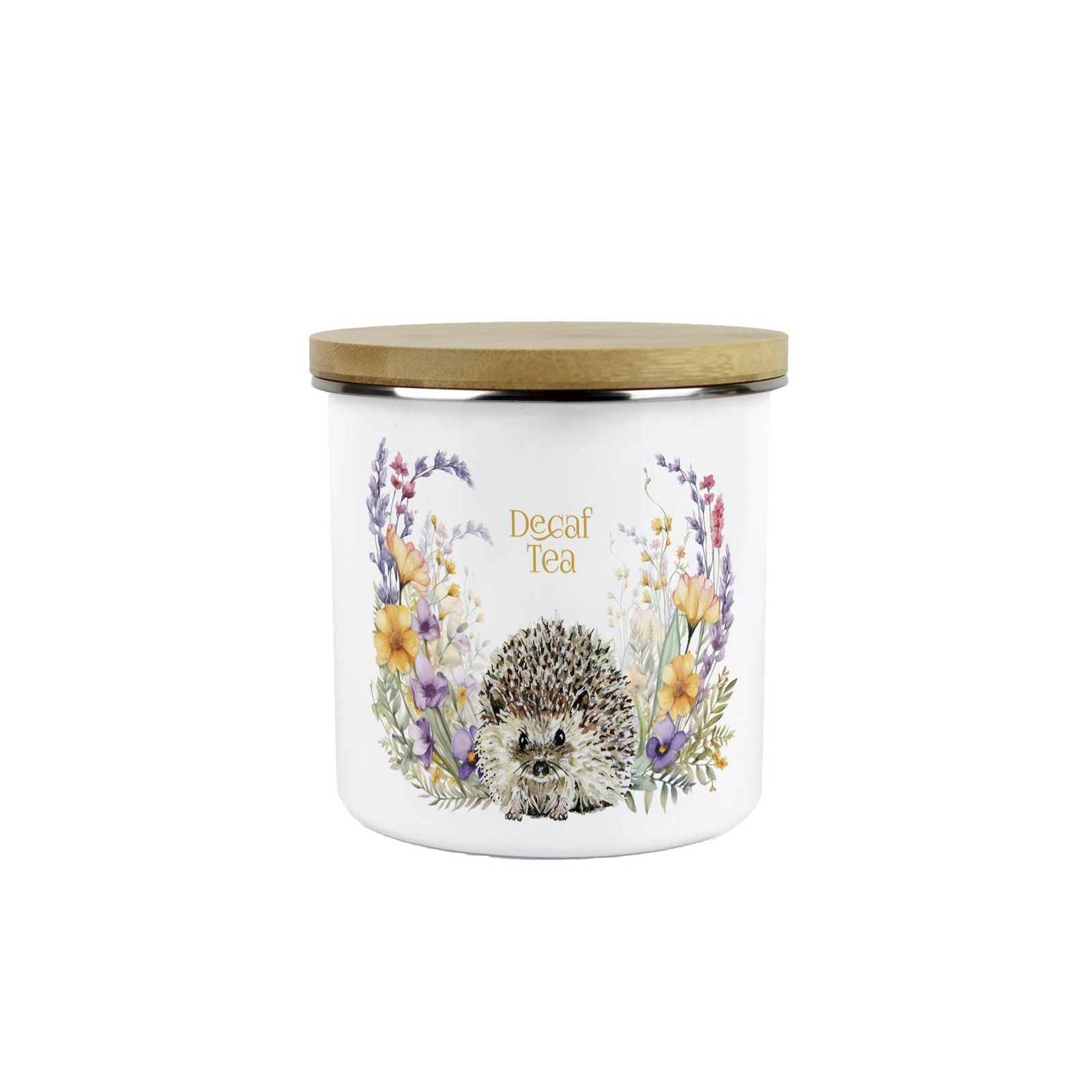 Floral Hedgehog Decaf Tea Canister - Cute Wildlife Kitchen Storage Jar Gift