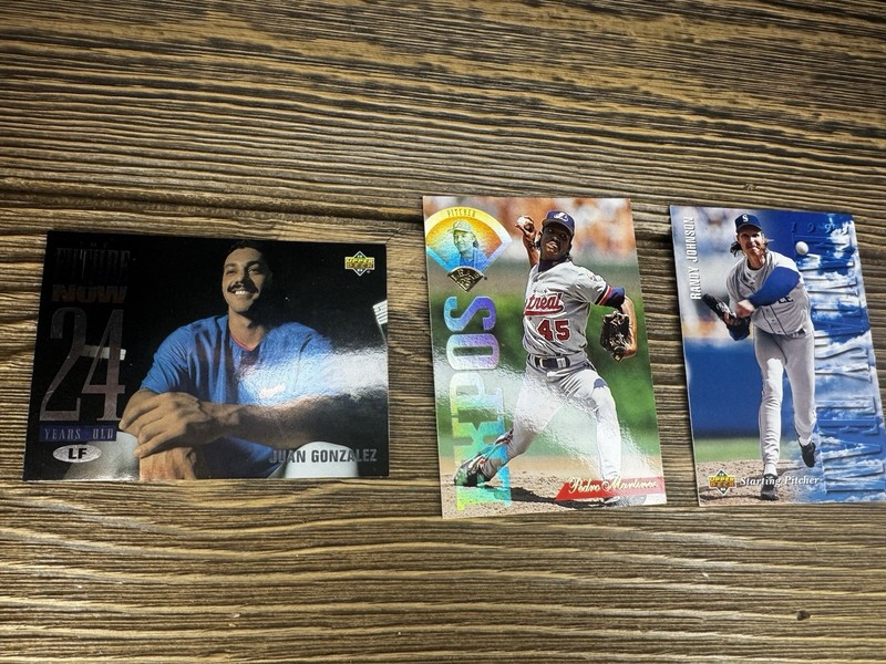 3 Vintage 90s Upper Deck Baseball Cards Gonzalez Martinez Randy Johnson