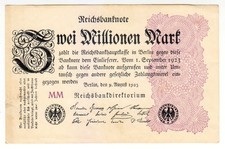 1923 Germany 2 Million Mark MM Reichsbanknote Paper Money Banknotes1