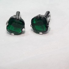 2Ct Cushion Cut Lab Created Green Emerald Tuxedo Cufflink 14K White Gold Finish
