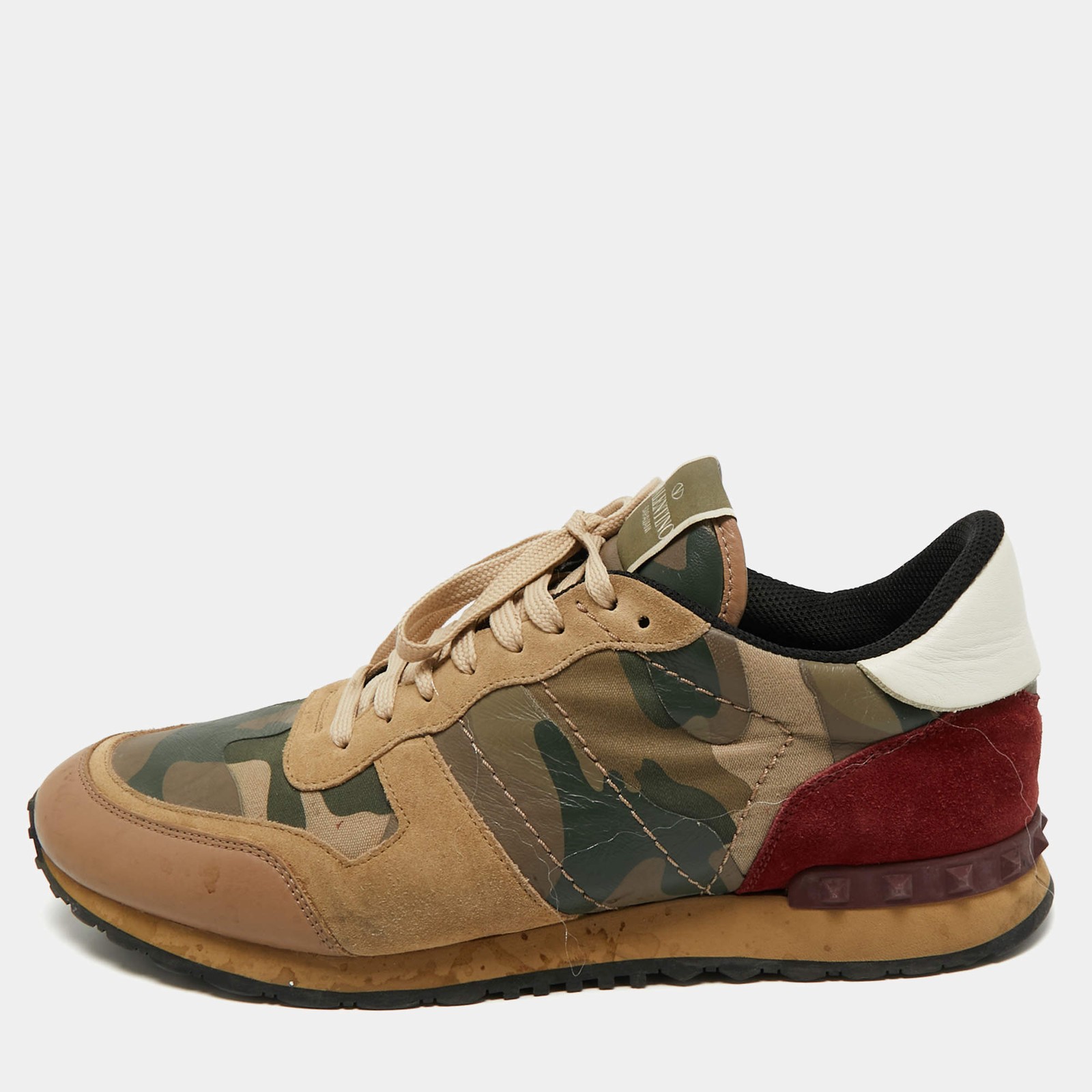 Valentino Multicolor Camouflage Leather and Suede Rockrunner Lace Up Sneakers