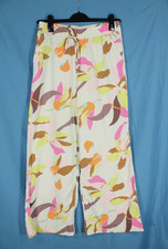 A NEW DAY Pale Blue/Multi LINEN BLEND Leaf Print SIDE POCKETS Wide Leg PANTS M