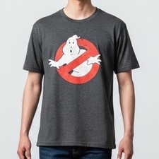 Ghostbusters T-Shirt Mens Medium Charcoal Gray distressed print 80s movie fan
