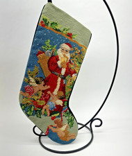 Deluxe Wool Needlepoint Christmas Stocking Santa Cherubs 18  