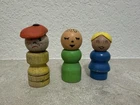 Vintage Fisher Price Wooden Peg Little People Lot Of 3- Red Hat Angry Boy