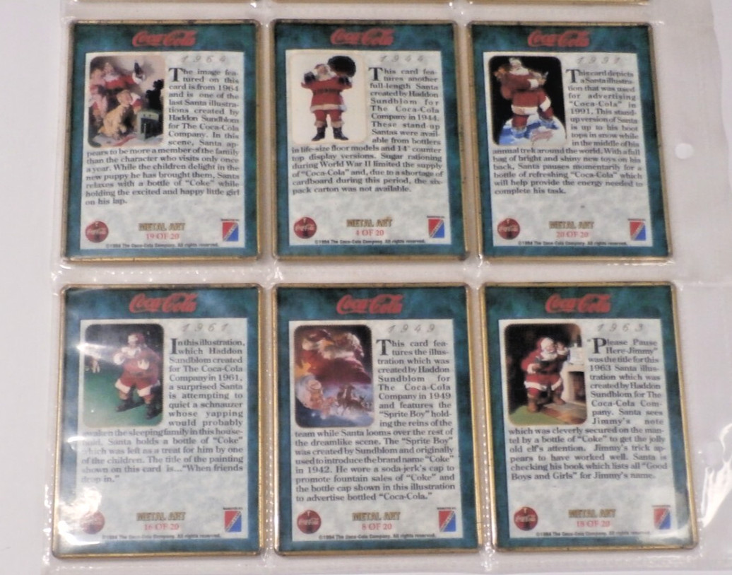Metal Art Coca Cola 9 of 20 Collectors Cards Vintage Santa
