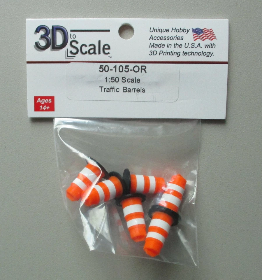 1:50 6 NARANJA BLANCO NEGRO TRÁFICO CARRETERA BARRILES PLÁSTICO 3D A ESCALA 50-105-OR Foto 2 de 2