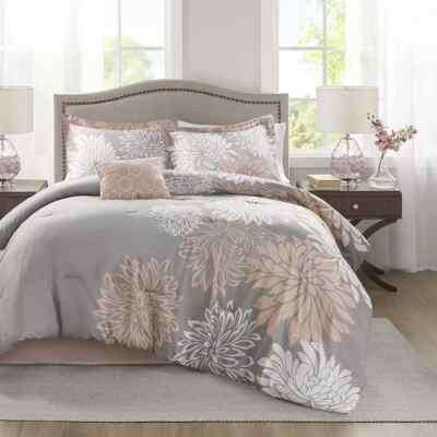 Comfort Spaces Enya Comforter Set-Modern Floral Design, All Season Down Alter...