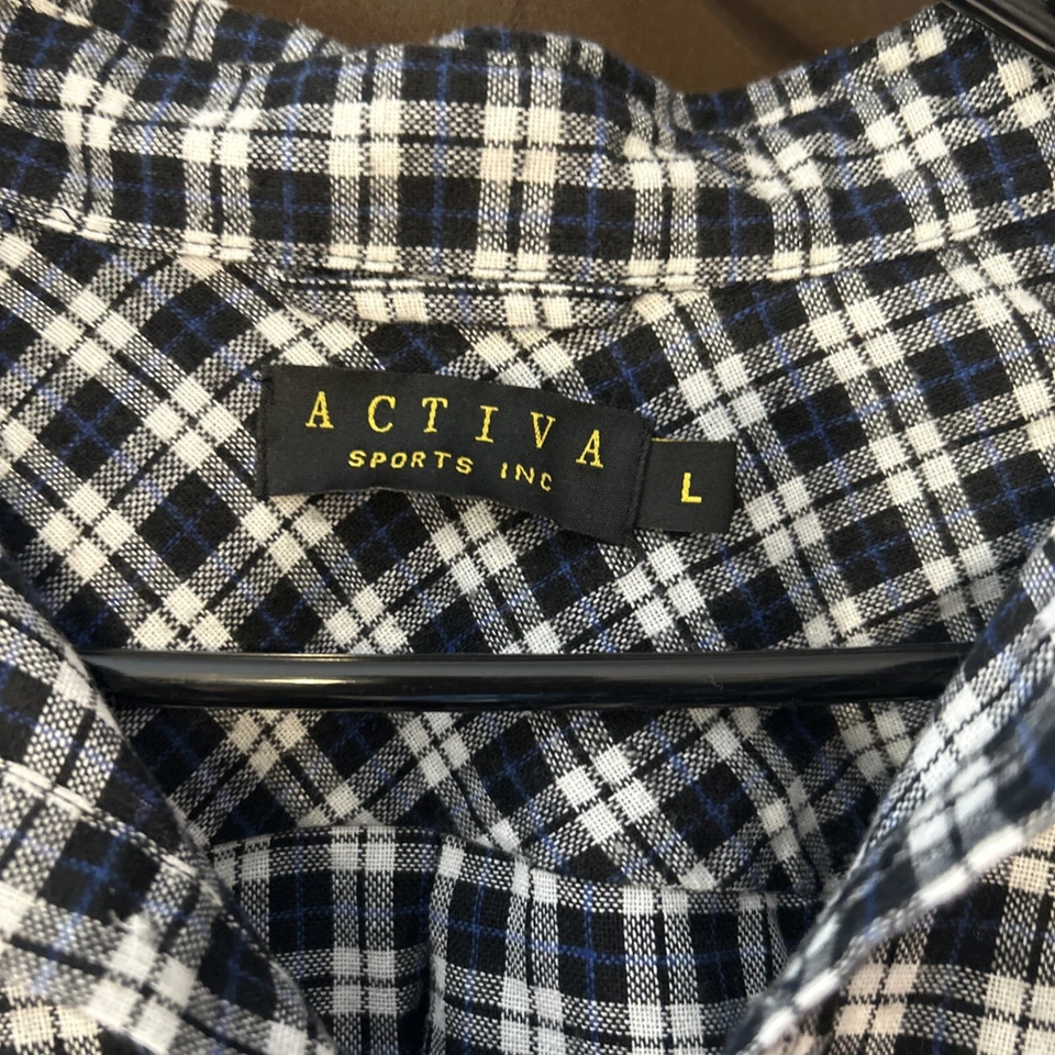 Men’s large Active Button Up Dress Shirt Dark Blue Check Foto 2 de 4