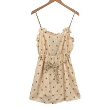 ASOS Natural Beach Sundress Womens Size 8 Beige Polka Dot Sleeveless Frill Trim