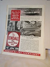 1940 ad Kendall Motor Oil George Ward Jr speed boat records & Ford De Luxe 13x11