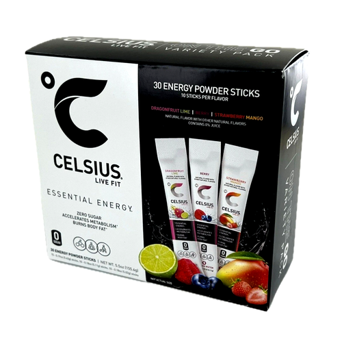 30 ct Celsius Energy Powder Sticks Zero Sugar Berry Strawberry Dragonfruit Lime