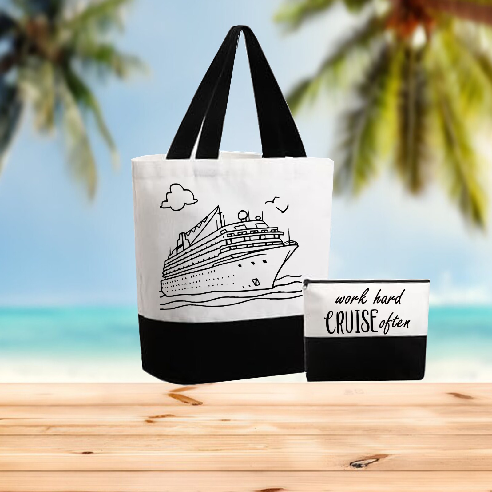 TOTE CRUISE TOTE BAG AND FREE ZIPPER  MAKEUP BAG GIFT  ST CLAIR INTERNATIONAL