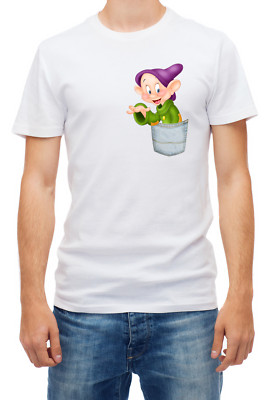 Pocket Dopey 7 Dwarfs funny Short sleeve White Men T shirt K782