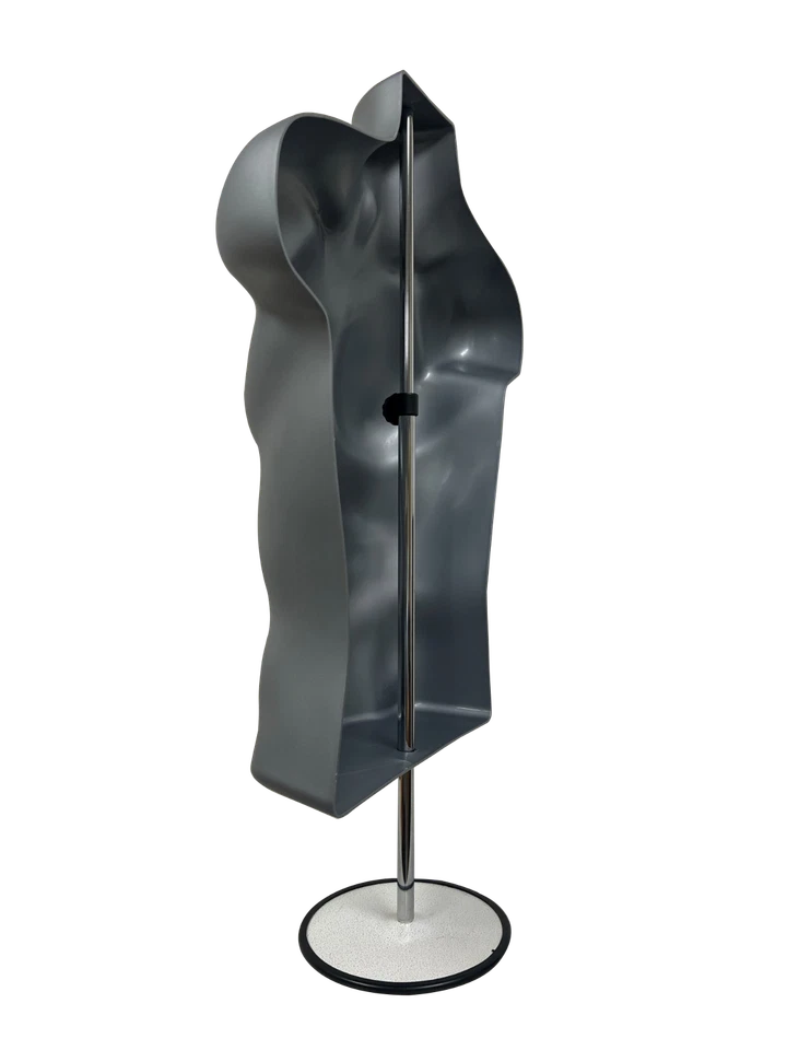 Male + Female Mannequin Torsos GREY (SILVER) + 2 Stands + 2 Hooks for Hanging  - Image 2 of 4