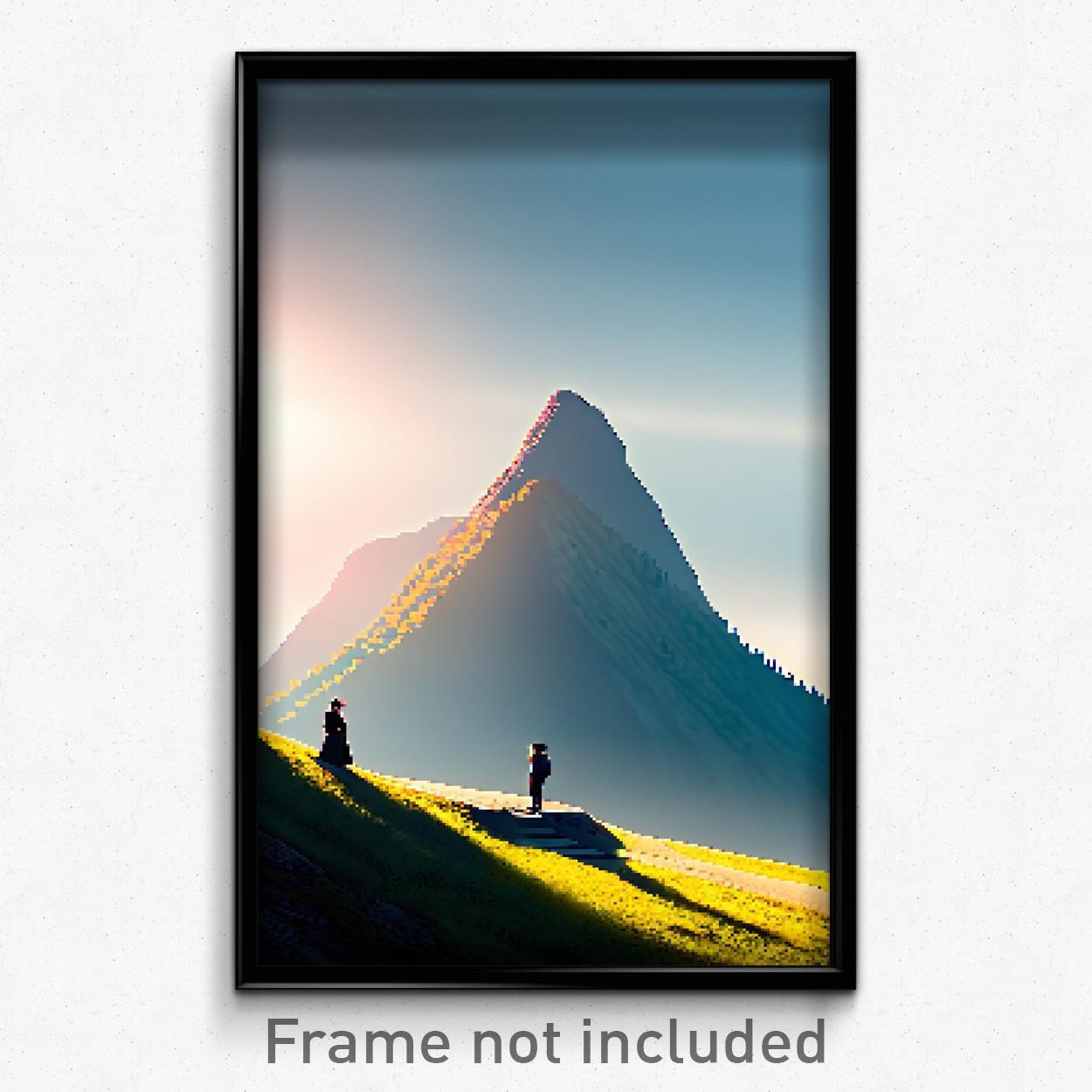 8-Bit Psychedelic Pixel Art Mountain Poster - Trippy Gamer Print