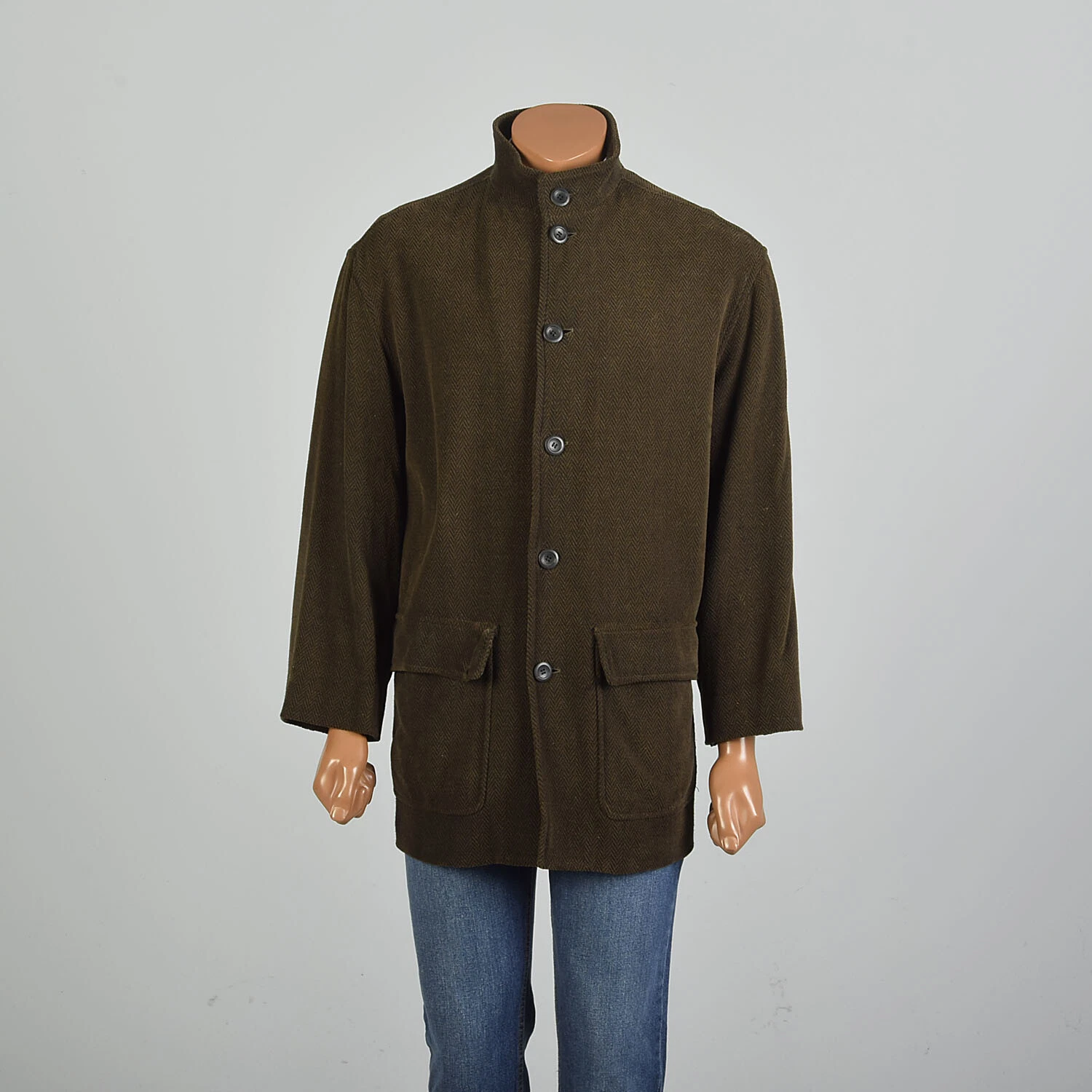 zegna 2000s herringbone patch pocket made in italy coat jacket