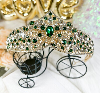Elegant Green Crystal Tiara Amazon.com: FASOTY Gold Tiara Green Crystal Crown with Combs  main image 2