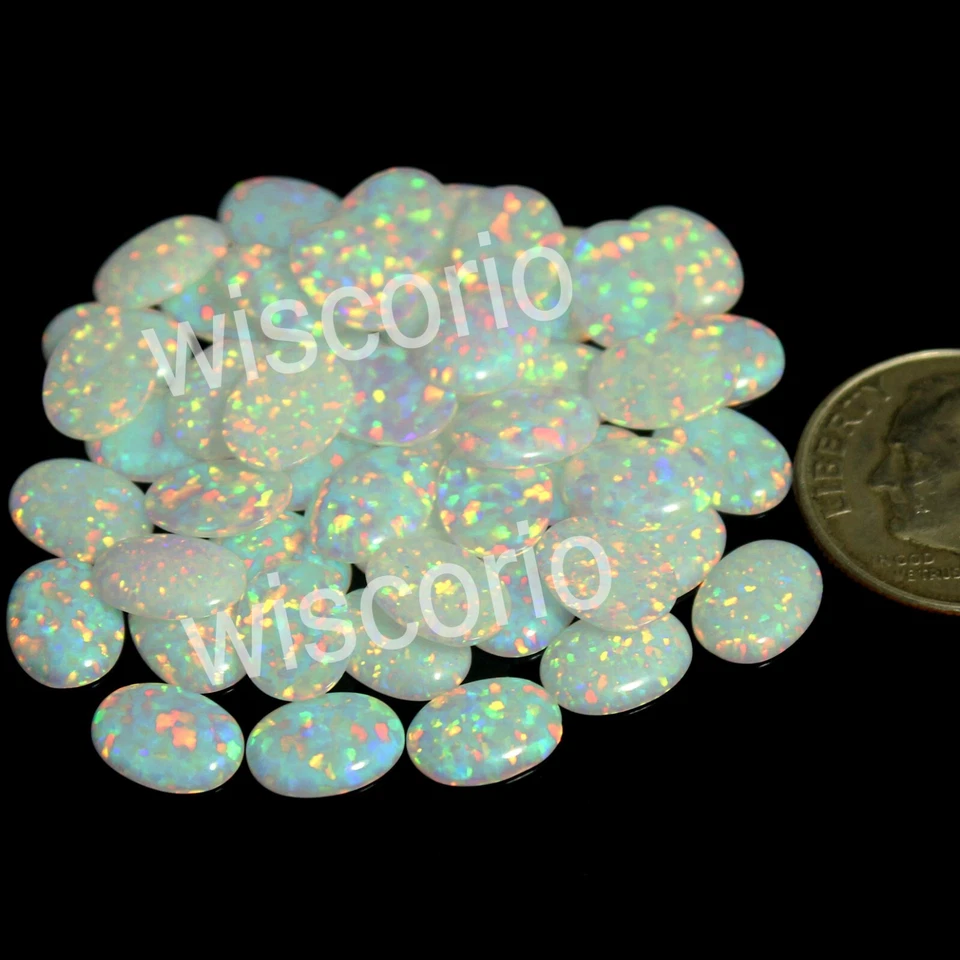 10 Pcs Natural Australian Multi Color Fire 7x5 MM Oval White Opal Certified Gems - Image 4 of 4