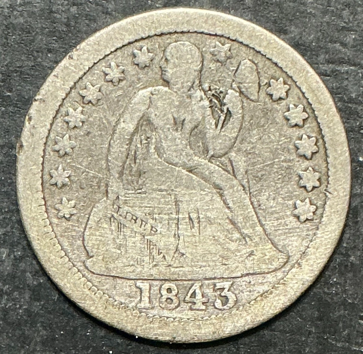 Circulated Silver Seated Liberty Dimes (1837-1891) 1843 Year for
