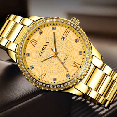 2025 New Men's Watch Relojes De Hombre Gold Stainless Classic Dial Steel Quartz