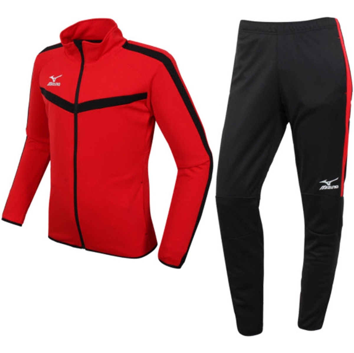 Mizuno Men Knit Full-Zip Suit Set Red Black Soccer Jacket Pant