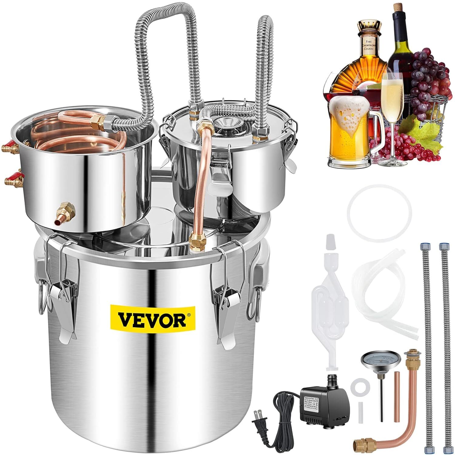 Alcohol Still  13.2Gal / 50L Stainless Steel Water Alcohol Distiller Copper