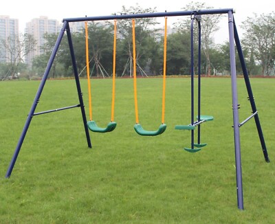 A-Frame Metal Swing Set w/ Slide Glider for Kids