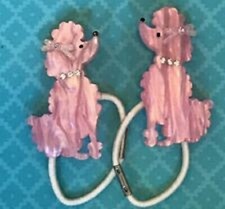 NEW GYMBOREE PAIR PINK POODLE PONY TAIL HOLDERS W/ RHINESTONES MOTHER OF PEARL