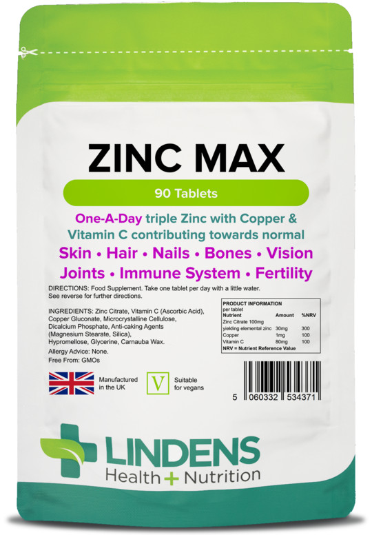 Zinc Max Tablets (90 pack) Triple Strength Zinc with Copper & Vitamin C Lindens - Image 6