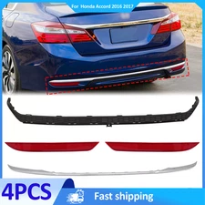 4PCS Fit Honda Accord 2016 2017 Rear Lower Bumper Cover Molding Trim + Refletors