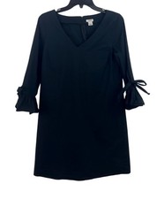 J. Crew Womens Size 8 Black Mini Flare Shift Ruffle 3/4 Bell Tie Sleeve Dress
