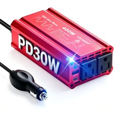   2026 Upgraded  400W Peak Clipped Sine Wave Car Power Inverter 400W, Red-400