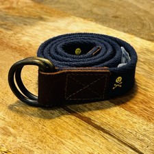 Lands End Youth Medium Leather And Cotton Ribbon Belt Skull Cross Bones Navy 35  