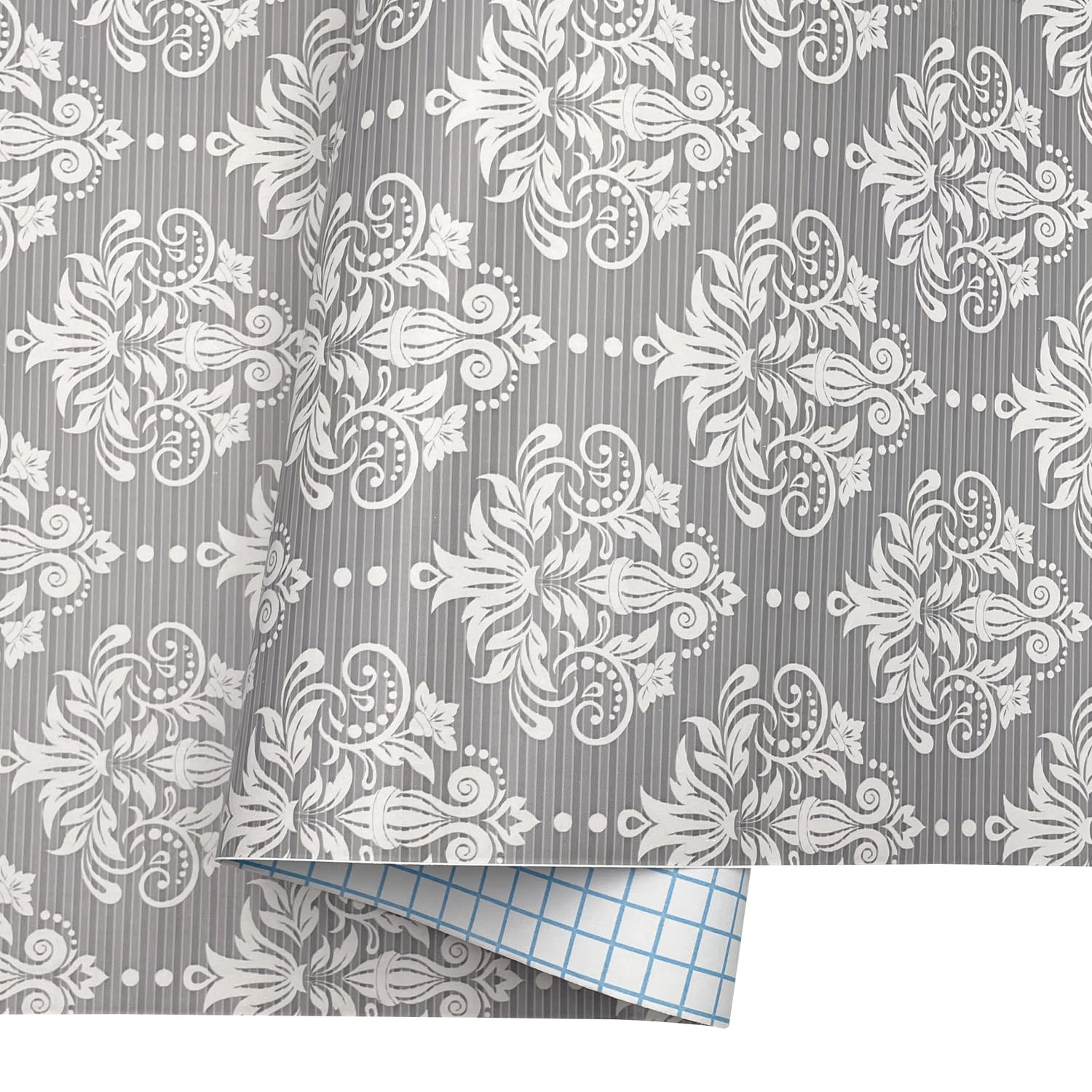 Gray White Damask Peel Stick PVC Shelf Liner Drawer Cover Apartment Decor