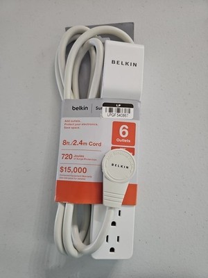 NIP Belkin Surge Protector 720 Joules 6 Outlet Rotating Plug 8ft Cord White