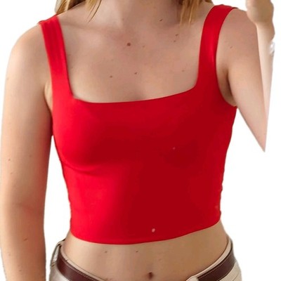 New Yorker Damen Top Basic bauchfrei ärmellos breite Träger eckig S rot uni