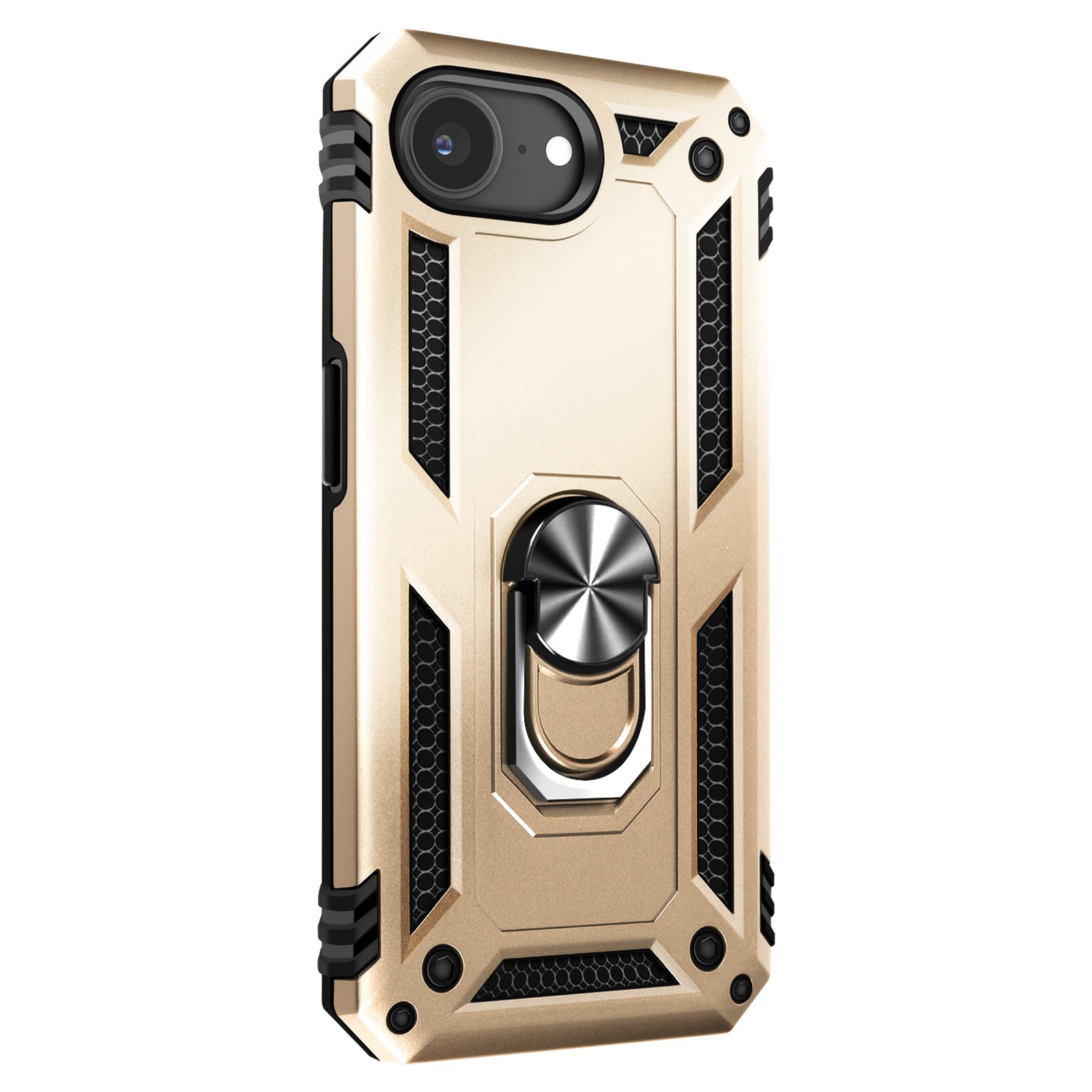 Coque iPhone 16e Avizar hybride dorée avec anneau de support magnétique