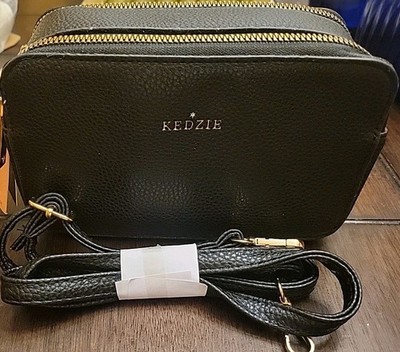 NWT Kedzie Black Premium Neoprene Vegan Leather Modernist Crossbody Purse Bag