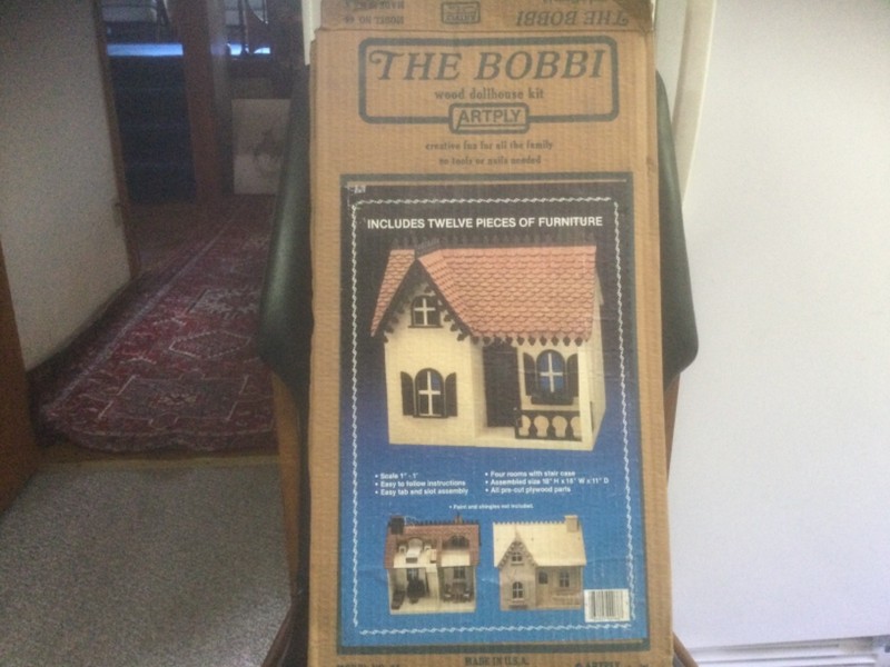 NEW Bobbi Wood Dollhouse Kit Artply 1:1"Scale Tab Slot 4Rooms 12Pc.Furniture NIB