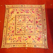Very Old Indian Hand Embroidered Mirrorwork Wall Hanging 30 ins X 30 ins