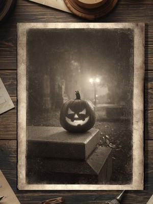 Angry Jack O Lantern Halloween Greeting Card Gothic Photograph Creepy Pumpkin