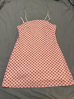 Trixxi Embroidered Floral Strappy Mini Sundress White Pink Sleeveless Size M
