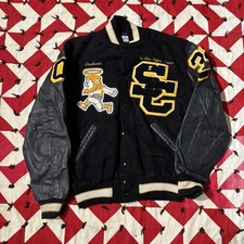 Vintage 90s Y2K Black Varsity Letterman Jacket As Is Worn Flaws READ