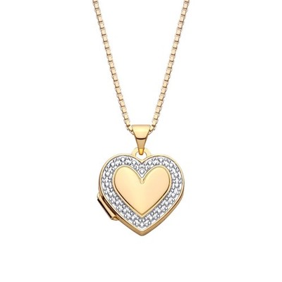 Herz-Medaillon-Anhänger 9 kt Gold auf 925 Sterlingsilber Perlenrand & 16''-24'' Kette