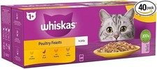 WHISKAS - 1+ Adult Wet Cat Food Pouches - 40 x 85 g - Poultry Selection - Bulk C 5.21 per kilo