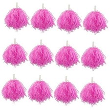 12 Pcs Cheerleading Pom Poms, Cheer Pompoms Bulk with Metallic Foil Pink