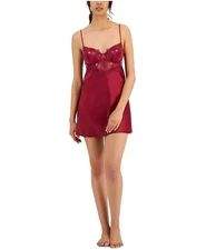 INC Women's Floral Embroidered Short Chemise Nightgown Rhododendron Red, L #1027