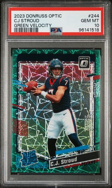 2023 PANINI DONRUSS OPTIC # 244 CJ STROUD GREEN VELOCITY ROOKIE PSA 10 Prizm