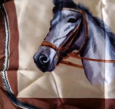 Stains Horse Square Scarf Neckerchief Equestrian Women's Vtg Satin 30" Brown